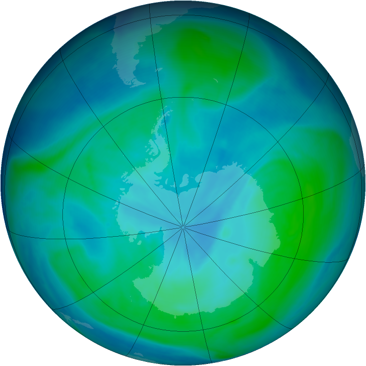 Antarctic ozone map for 15 January 2007